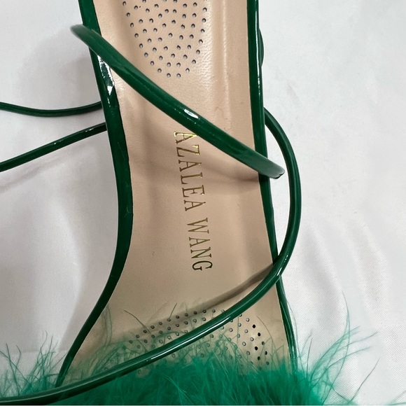 Azalea Wang Warwick Green Feather Fluffy Tie Ankle Stiletto Heels, size 10 - Picture 4 of 11